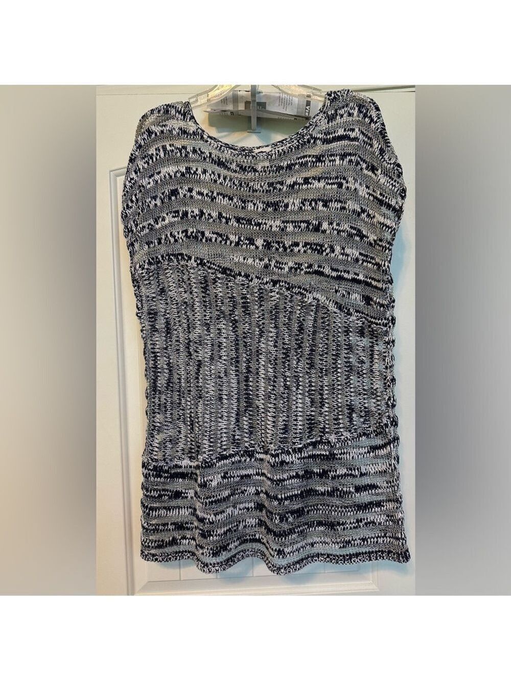 Chicos Mixed Stripe Mallory Pullover Sweater Byzantine Blue & Silver Threads XL